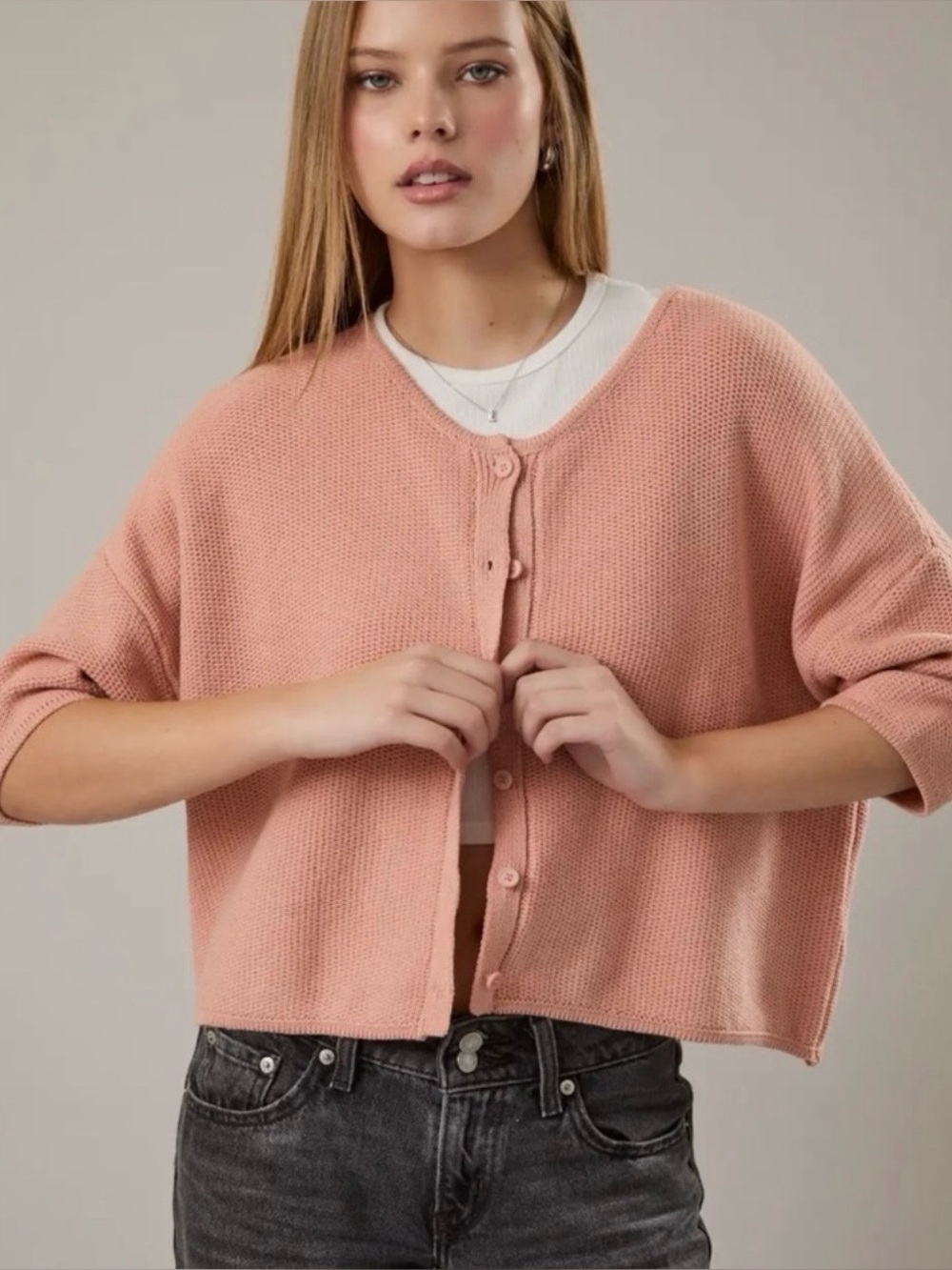 NWT Le Lis Peach Knit short sleeve cardigan sz M